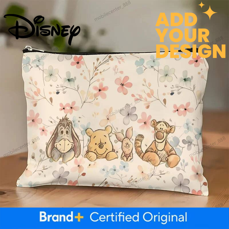 Designer Disney 1 Disney Winnie The Pooh Makeup Bag, Featuring Winnie The Pooh, Tigger, And Piglet - Pink Floral Branch Design - Perfect Travel Zipper