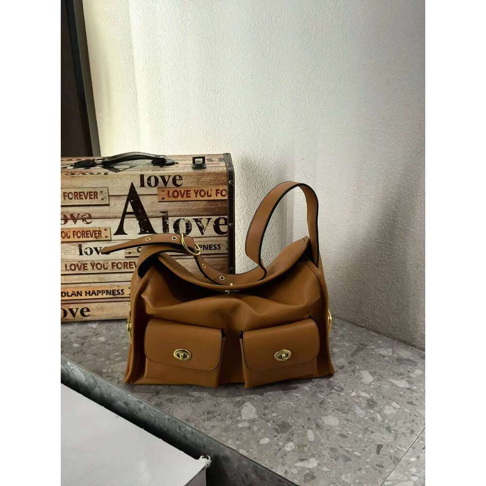 Vintage Style Shoulder Hand Women Lady Soft Pu Leather Bags Big Capacity Zipper Closure Underarm Multi Pocket Daily Bag