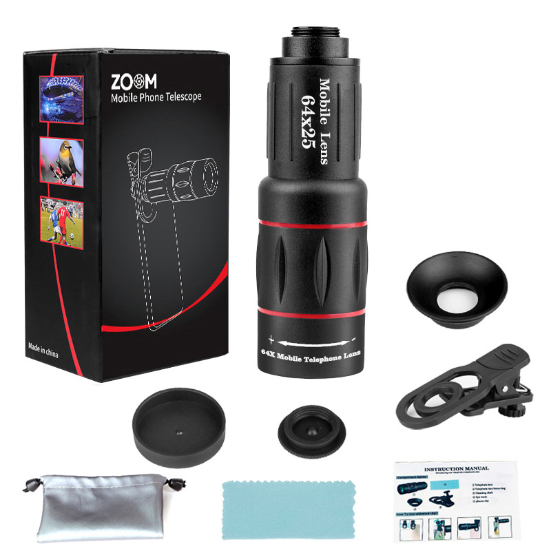 HD Telephoto Lens for Mobile Phones, 18X/28X/36X/64X Zoom External Telescope with Optional Tripod Kits for Concerts Birdwatching