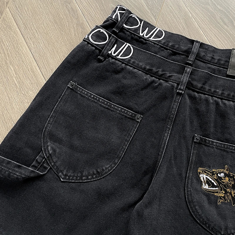TUFF CROWD American high street niche n embroidered black casual denim shorts 260430