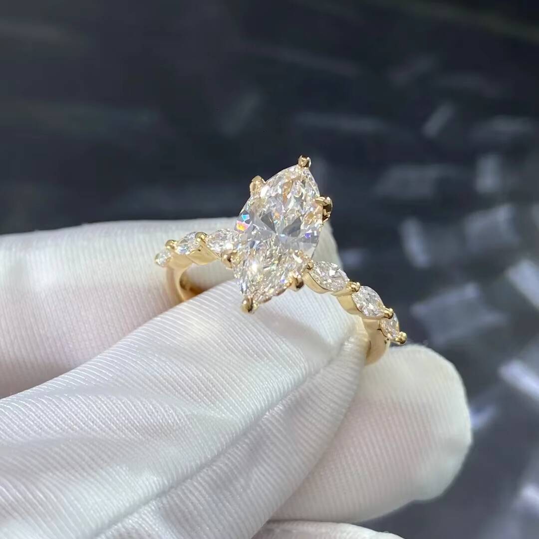 2026 New Arrival Womens IGI Lab Grown Diamond Luxury Gold Plated S925 Sterling Silver Marquise Cut 14K Gold Plated Rings