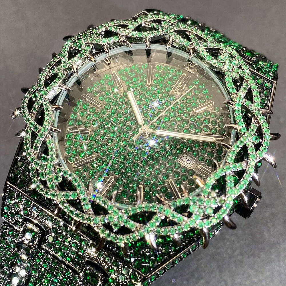 Designer Men Hip Hop Watch Green Diamond Thorn Zircon Large Dial Luxury Wristwatch Wholesale