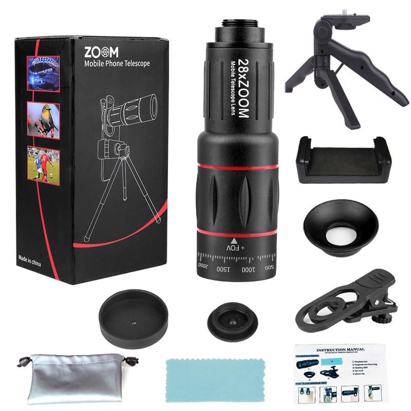 Universal Phone Camera Telephoto Lens, High-Power 28X Zoom Telescope with Standard/Aluminum Alloy/Handheld Kits for Outdoor Photography