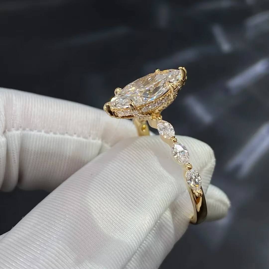 2026 New Arrival Womens IGI Lab Grown Diamond Luxury Gold Plated S925 Sterling Silver Marquise Cut 14K Gold Plated Rings