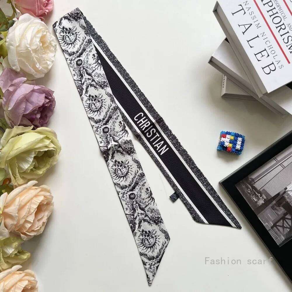 French New Versatile Tarot Black and White Plain Fashion Long Ribbon Small Scarf Decorative Bags 26Y0430