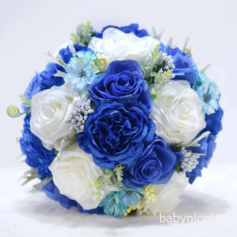 blue flowers elegant Bridal Bridesmaid holding wedding bouquet artificial flower rose with crystal bridal bouquets