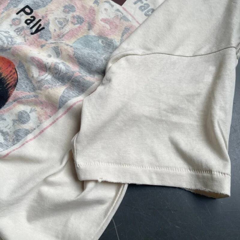 Men's Double Sided Print Anxiety Faces T Shirt Paly Vintage Washed Distressed Holes Oversized Streetwear Tee - view 3
