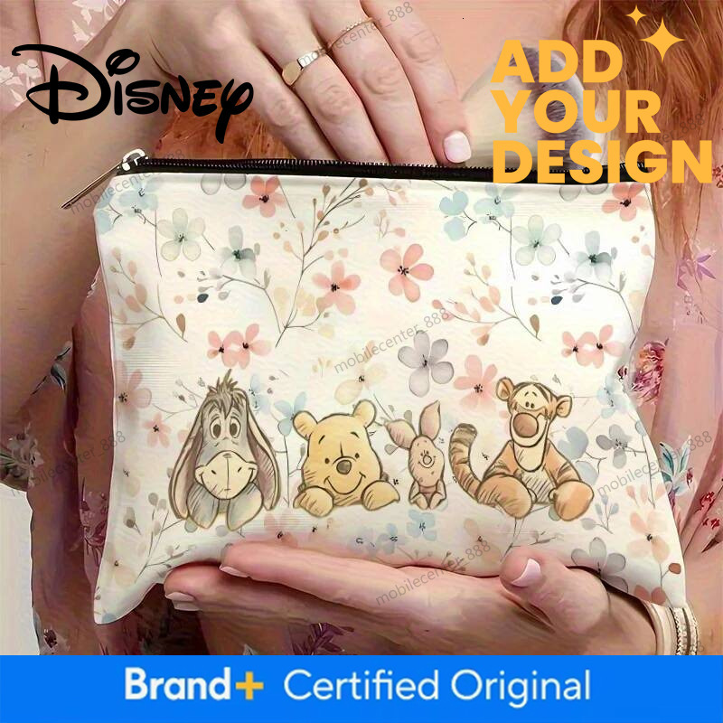 Designer Disney 1 Disney Winnie The Pooh Makeup Bag, Featuring Winnie The Pooh, Tigger, And Piglet - Pink Floral Branch Design - Perfect Travel Zipper