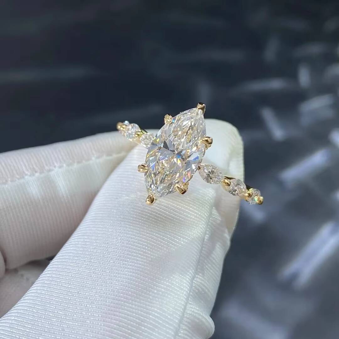 2026 New Arrival Womens IGI Lab Grown Diamond Luxury Gold Plated S925 Sterling Silver Marquise Cut 14K Gold Plated Rings