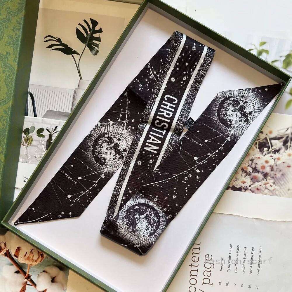 French New Versatile Tarot Black and White Plain Fashion Long Ribbon Small Scarf Decorative Bags 26Y0430