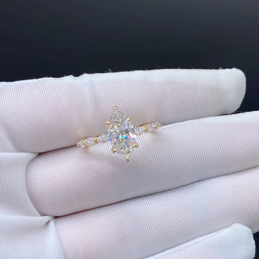 2026 New Arrival Womens IGI Lab Grown Diamond Luxury Gold Plated S925 Sterling Silver Marquise Cut 14K Gold Plated Rings