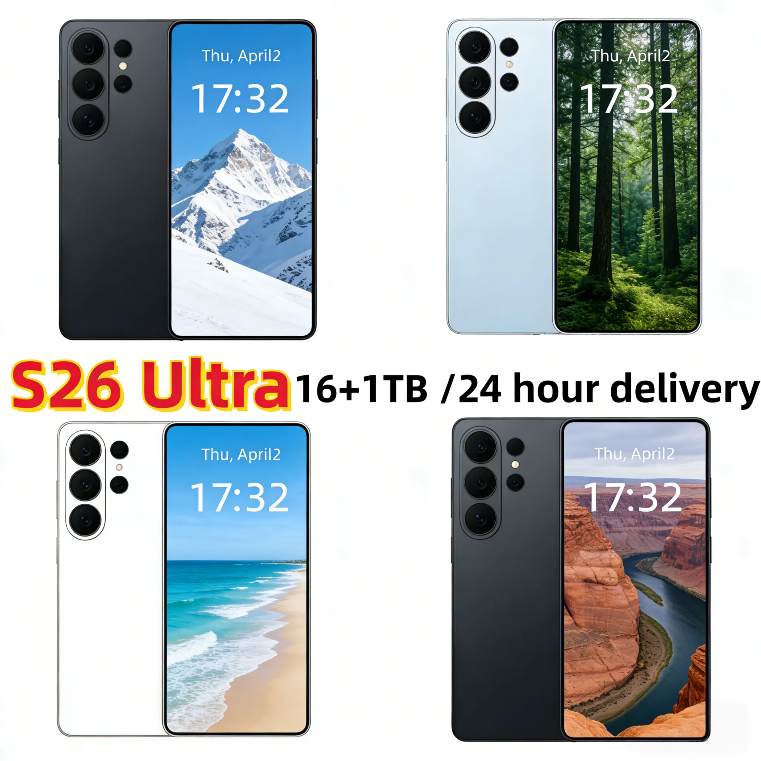 S26 Ultra Full Touch Screen 6 9 Inch 5G cell phone 16gb+2TB Mobile Phones Original Facial unlocked Android Smartphone HD Camera GPS Sealed box ups