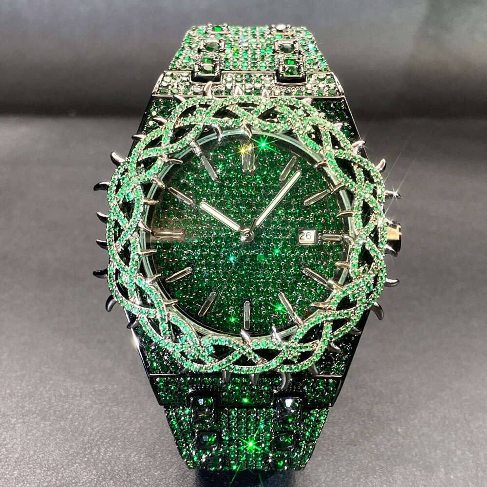 Designer Men Hip Hop Watch Green Diamond Thorn Zircon Large Dial Luxury Wristwatch Wholesale