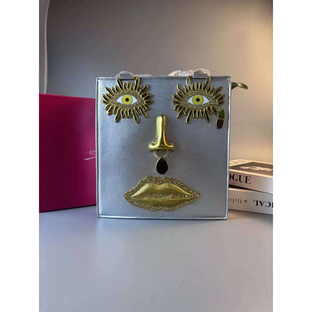 New Face Bag Women High Quality Black Leather Luxury Brands Handbag Jewelry Eyes Gold-Tone Metal Shoulder Strap Crossbody Bags