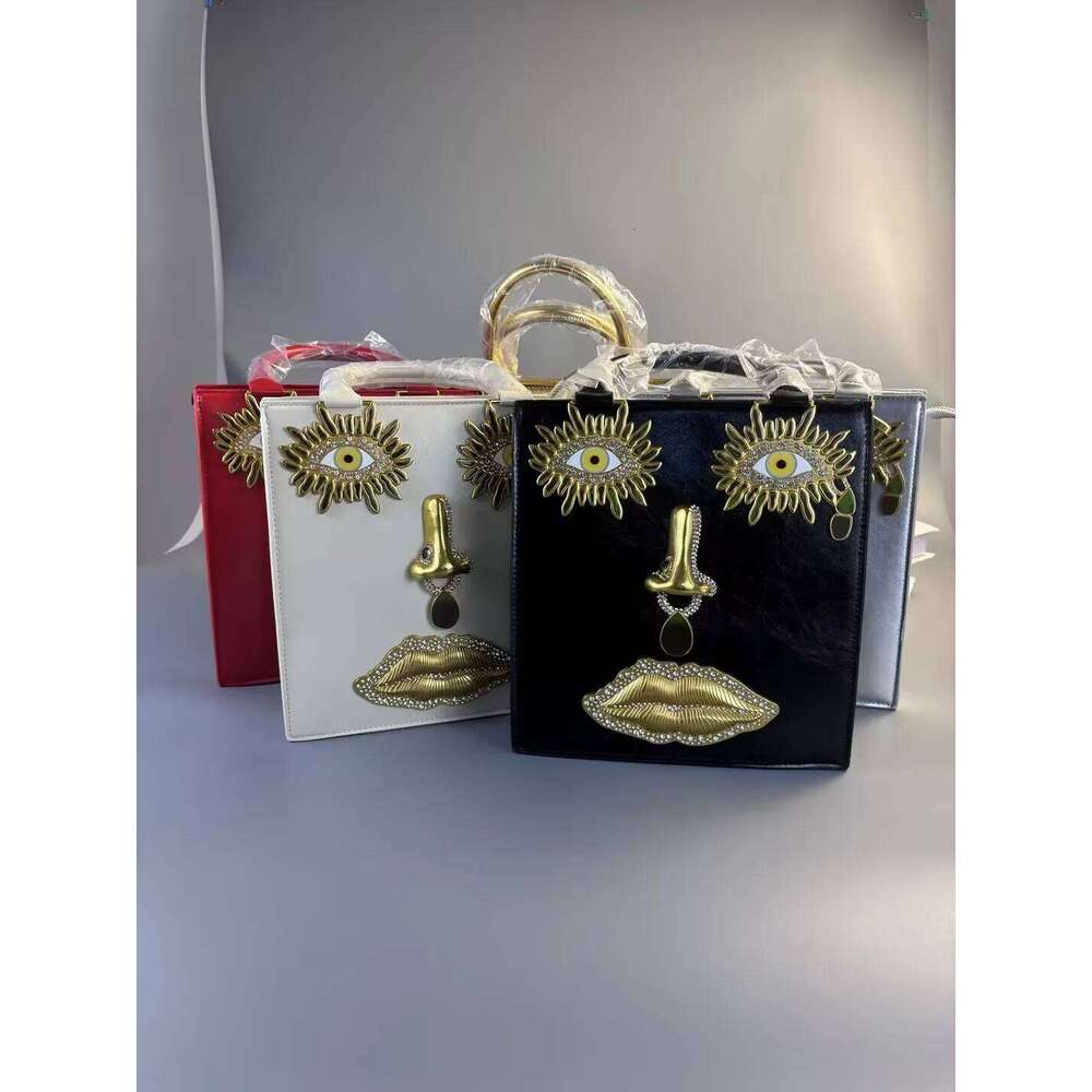 New Face Bag Women High Quality Black Leather Luxury Brands Handbag Jewelry Eyes Gold-Tone Metal Shoulder Strap Crossbody Bags