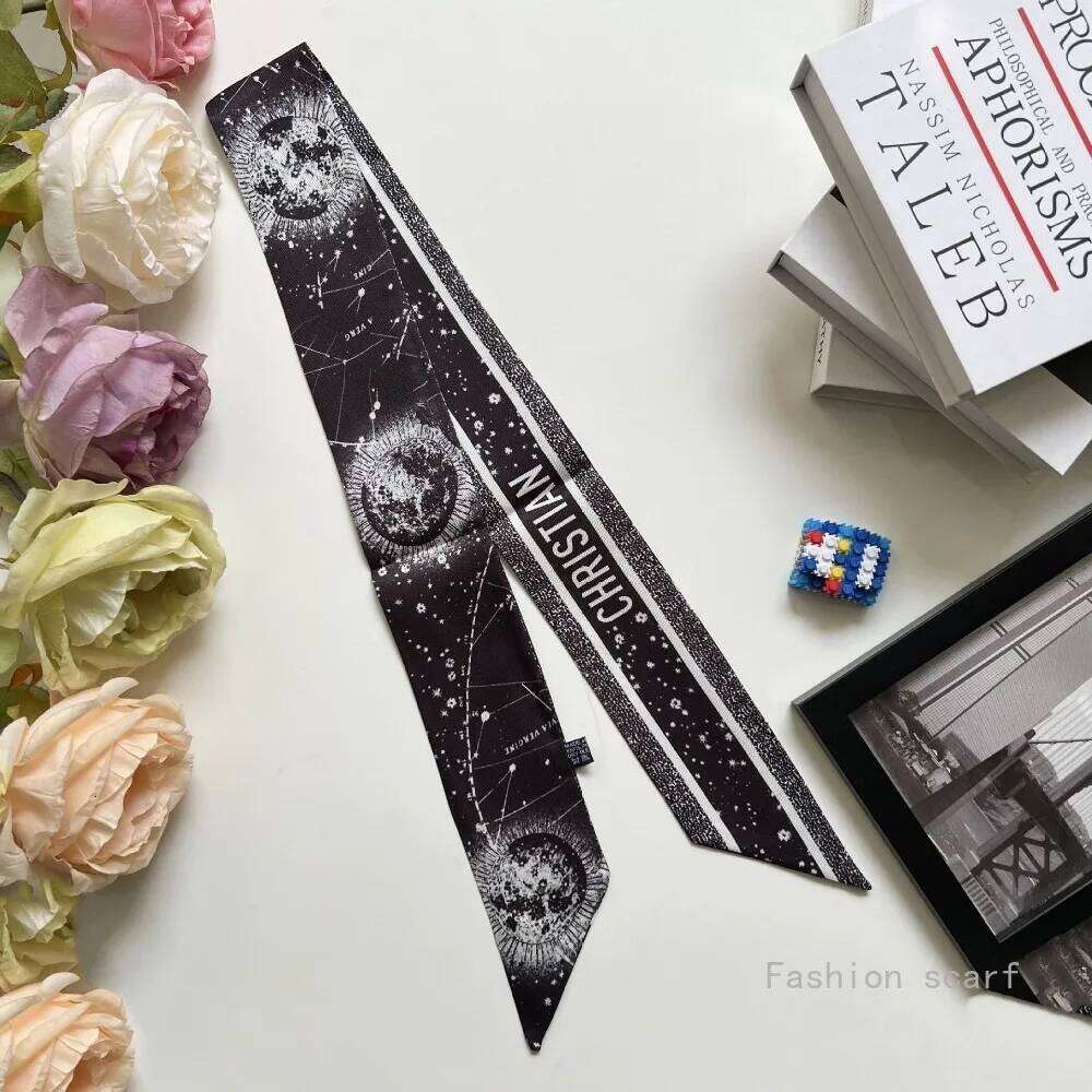 French New Versatile Tarot Black and White Plain Fashion Long Ribbon Small Scarf Decorative Bags 26Y0430