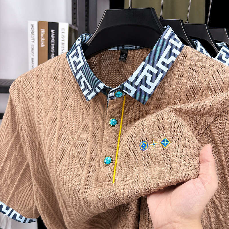 Luxury Brand Designer Clothes New Summer Turn-Down Collar Short Sleeve Gemstone Button Polo Shirt Men's Top Jacquard Embroidered Knit T-Shirt