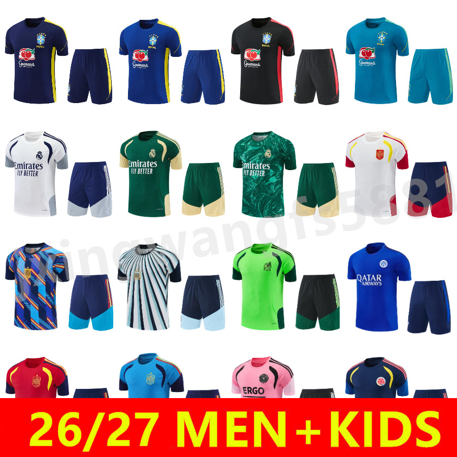 2026 2027 Mexico Short sleeve jogging 3/4 pants 26 27 soccer Training suit Deutsches Trikot camiseta espana Italia Brasil Pre Match Futbol chandal Men Kids kits