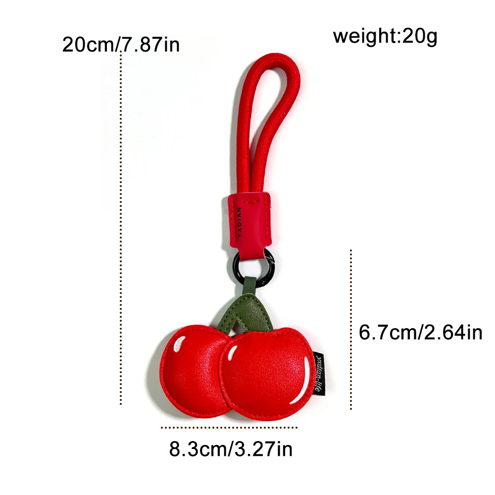PU Fruit Leather Keychain Set for Boys, Classic Cherry Lemon Bag Charms with Crystal Pillar Pattern, O-Shaped Buckle Car Keychains, Yellow and Green