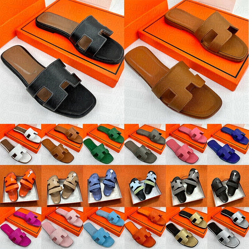 free shipping designer slippers with box womens sandals slides triple black white brown red pink blue ladies leather shoes slipper sandale femme
