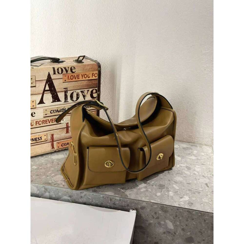 Vintage Style Shoulder Hand Women Lady Soft Pu Leather Bags Big Capacity Zipper Closure Underarm Multi Pocket Daily Bag