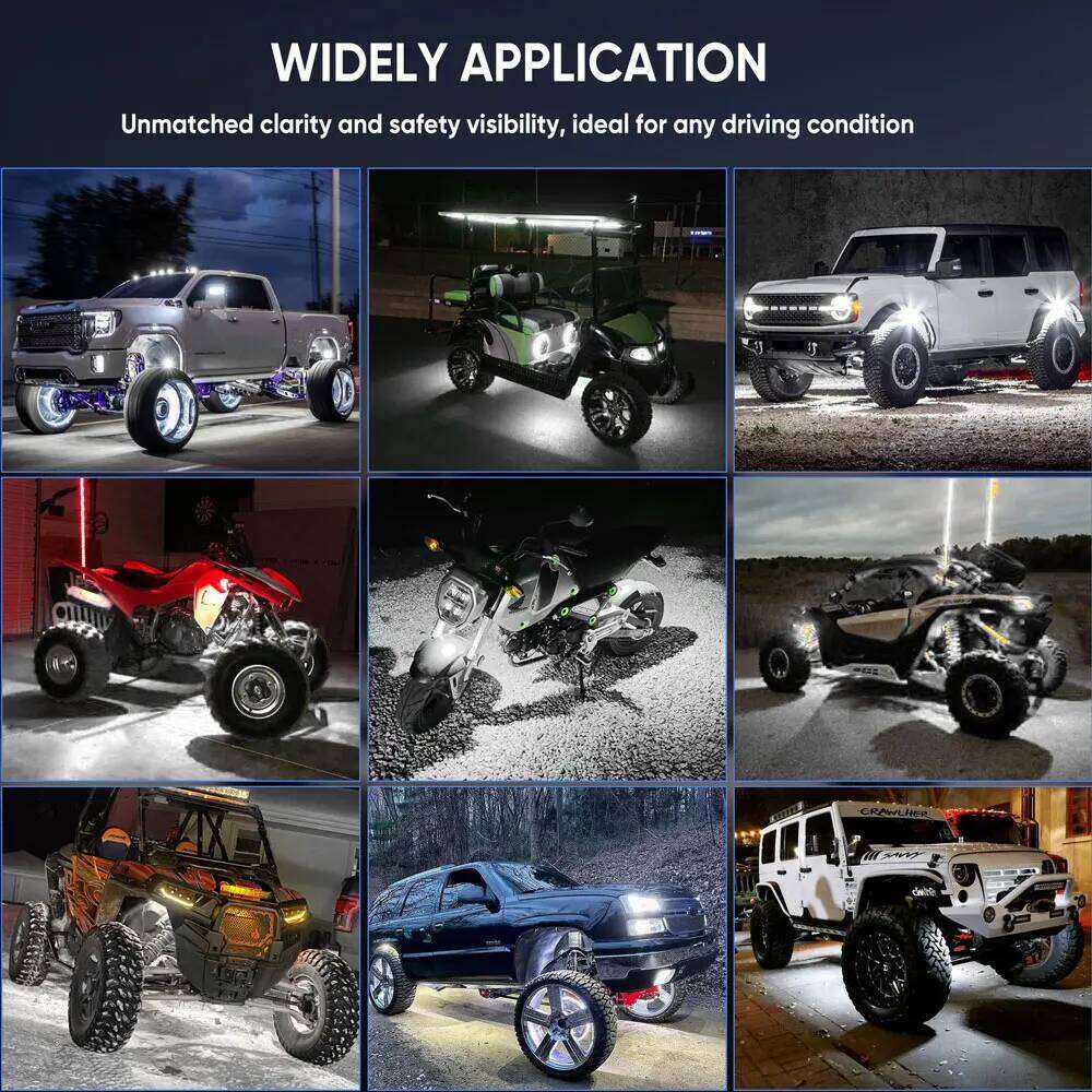 White LED Rock for Off-Road Truck SUV 4x4 ATV Jeep - Underbody Trail Rig Chassis Lighting Kit 4/6/8/12 Lights 12V