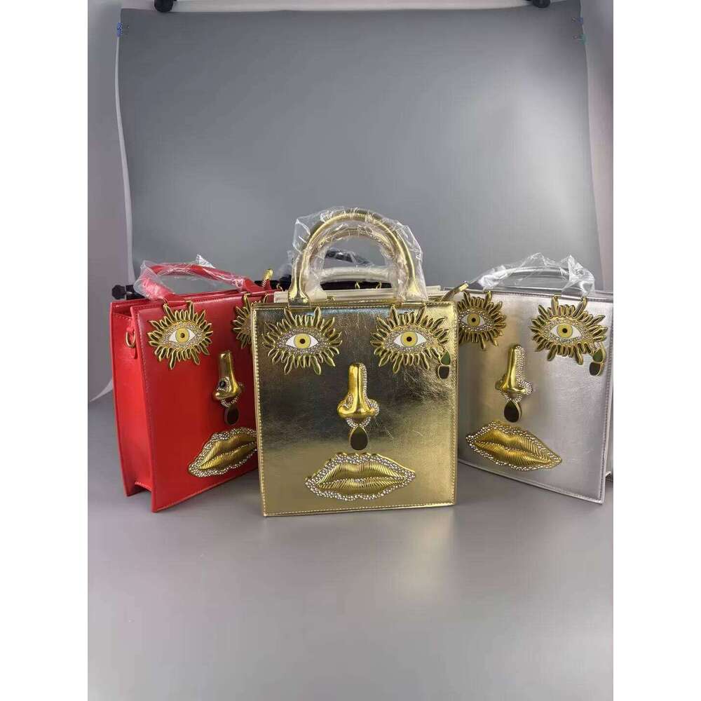 New Face Bag Women High Quality Black Leather Luxury Brands Handbag Jewelry Eyes Gold-Tone Metal Shoulder Strap Crossbody Bags