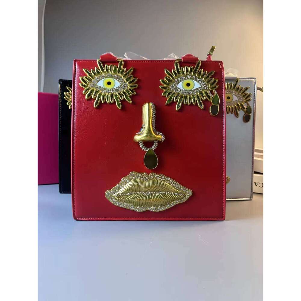 New Face Bag Women High Quality Black Leather Luxury Brands Handbag Jewelry Eyes Gold-Tone Metal Shoulder Strap Crossbody Bags