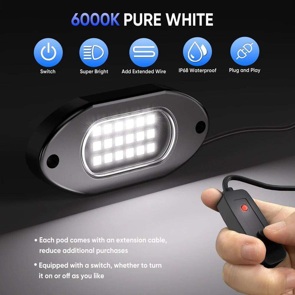 White LED Rock for Off-Road Truck SUV 4x4 ATV Jeep - Underbody Trail Rig Chassis Lighting Kit 4/6/8/12 Lights 12V