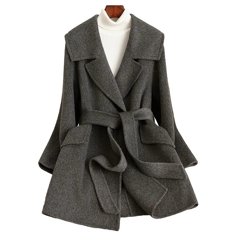 D3844 Nuovo Cappotto Sottile In Lana Con Revers Stringato Autunno E Inverno