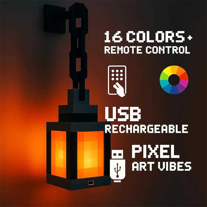 Pixel Style Night Light Portable Lantern Tabletop Ornament 16 Colors DIY Interior Decoration Festival Atmosphere 260418
