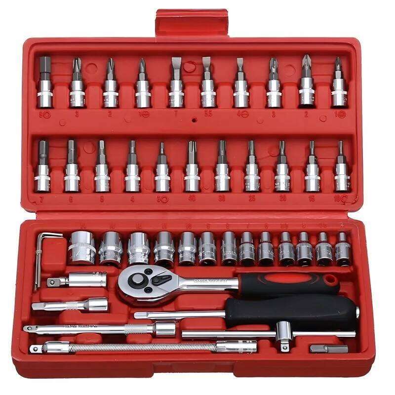 46PC Socket Wrench Set Household Chrome Vanadium Steel Motorcycle Auto Car Repair Tool Ratchet Torque Combo Mechanical Tools Box