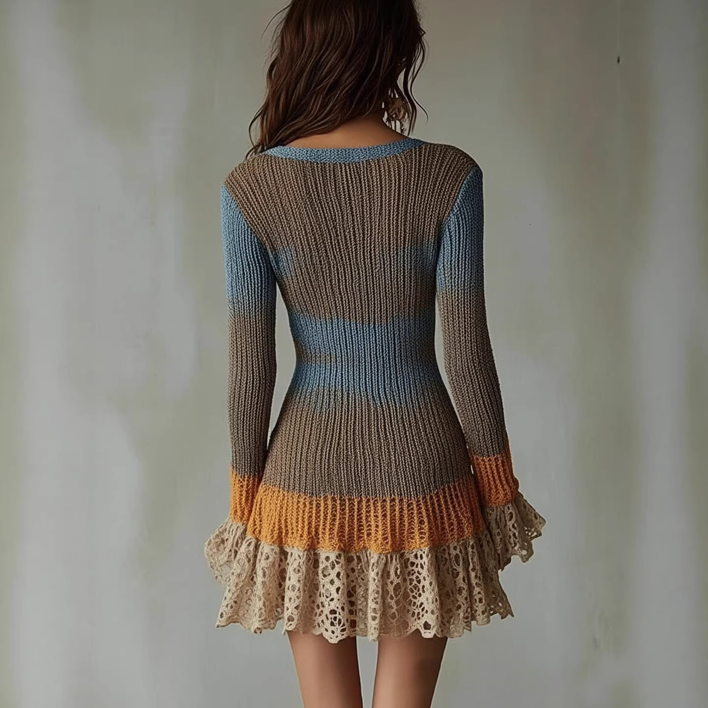2026 Spring Summer Long Sleeve Knit V Neck Mini Dress Designer Dress European American Women Fashion Sweater Dress Slim Fit Casual Daily Commute Party