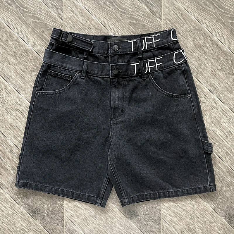 TUFF CROWD American high street niche n embroidered black casual denim shorts 260430