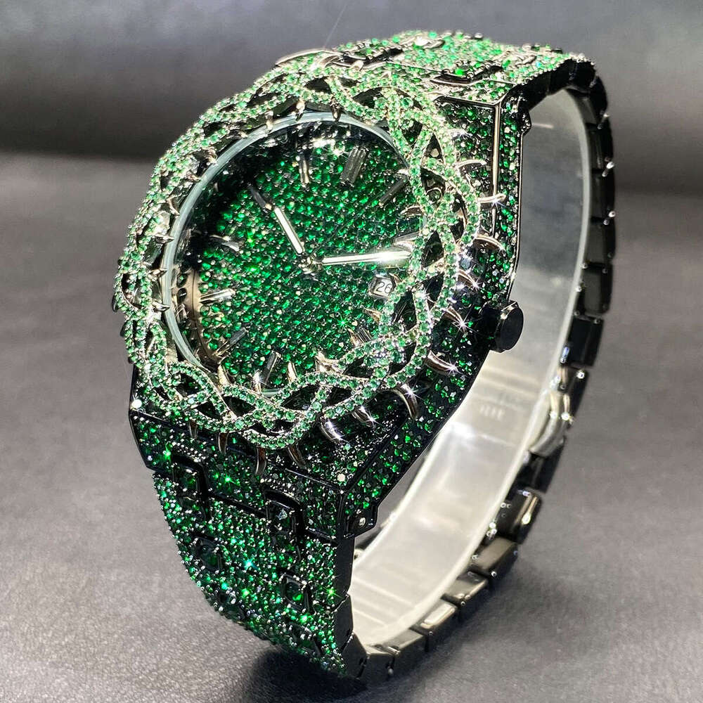 Designer Men Hip Hop Watch Green Diamond Thorn Zircon Large Dial Luxury Wristwatch Wholesale