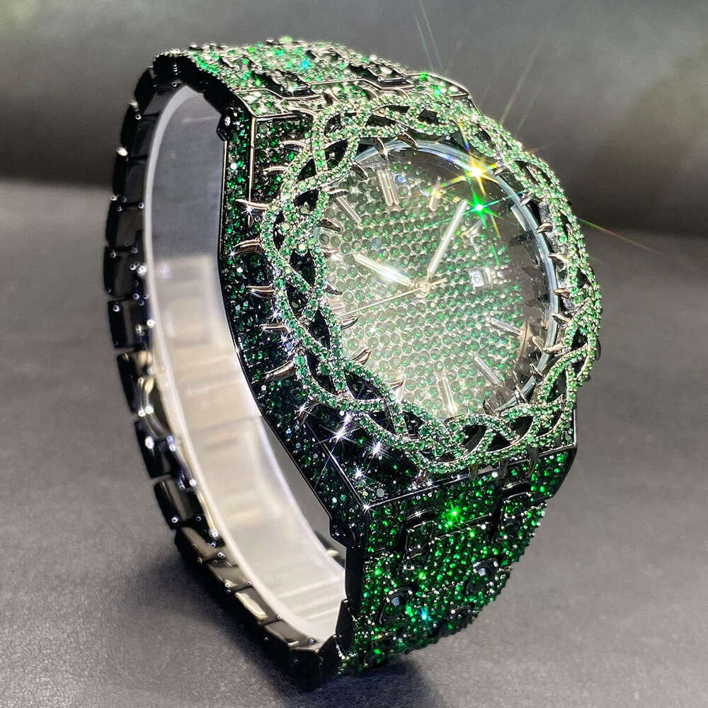 Designer Men Hip Hop Watch Green Diamond Thorn Zircon Large Dial Luxury Wristwatch Wholesale