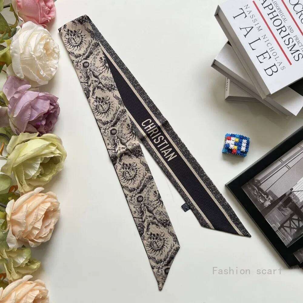 French New Versatile Tarot Black and White Plain Fashion Long Ribbon Small Scarf Decorative Bags 26Y0430