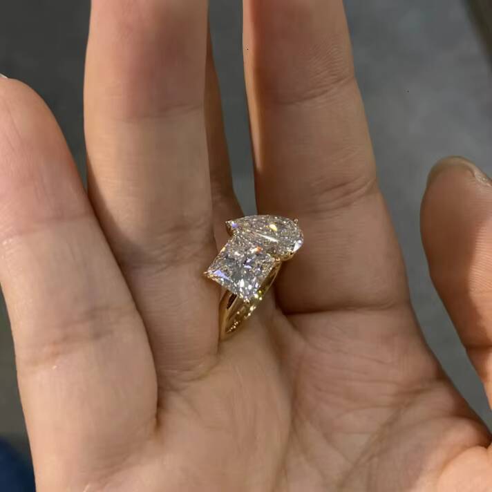 14K Gold Two Stone Lab Grown Diamond Ring 1CT Fancy Cut Engagement Wedding Ring with IGI Certificate Toi Et Moi Style - view 3