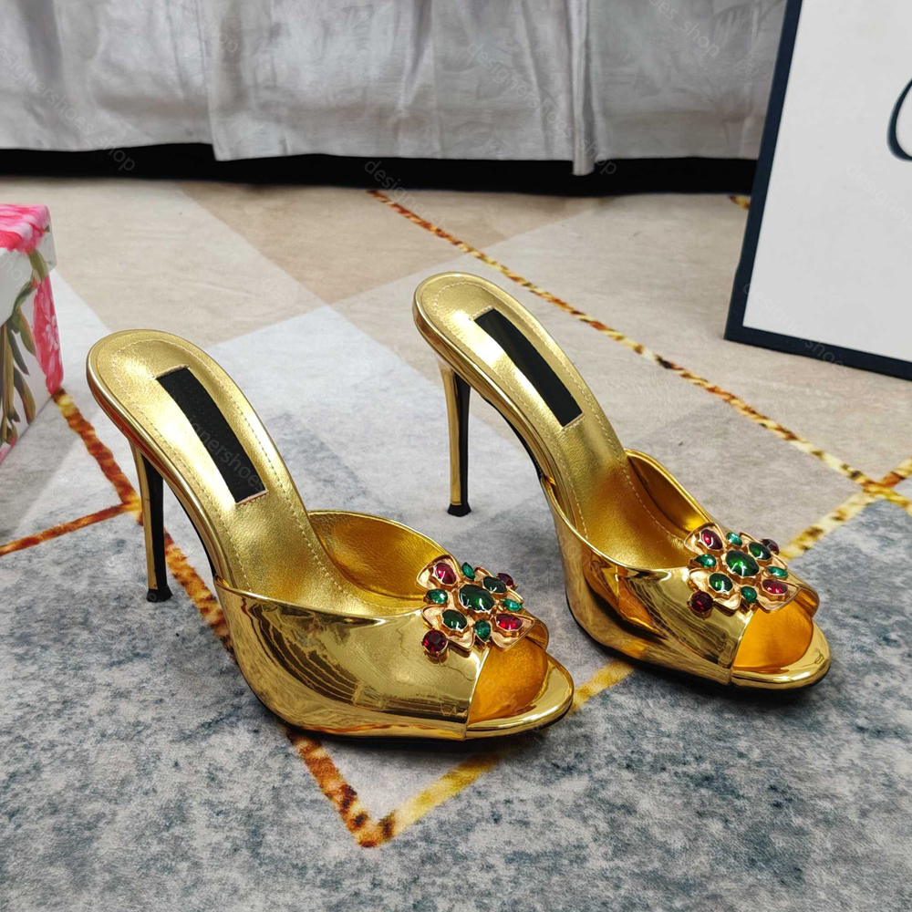 Women's Black Patent Leather Peep Toe High Heel Mules Rhinestone Gem Decor Stiletto Slides Elegant Party Dress Pumps Summer Open Toe Heeled Sandals for Women 34-43
