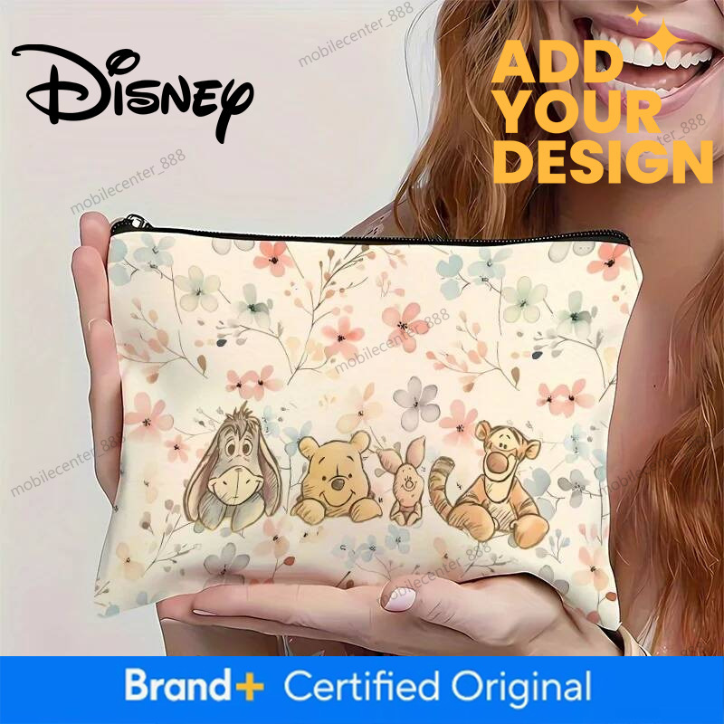 Designer Disney 1 Disney Winnie The Pooh Makeup Bag, Featuring Winnie The Pooh, Tigger, And Piglet - Pink Floral Branch Design - Perfect Travel Zipper