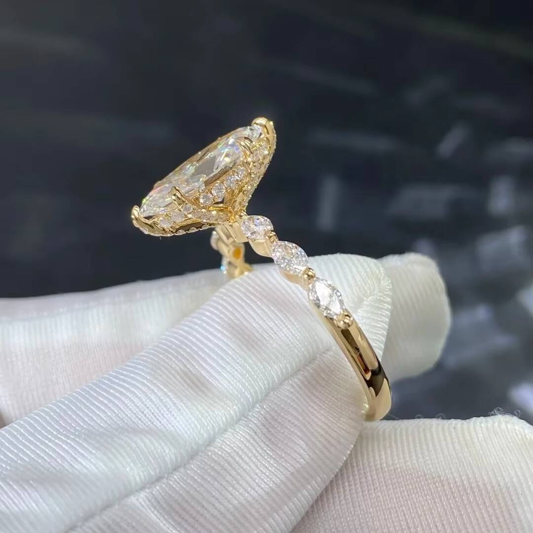 2026 New Arrival Womens IGI Lab Grown Diamond Luxury Gold Plated S925 Sterling Silver Marquise Cut 14K Gold Plated Rings