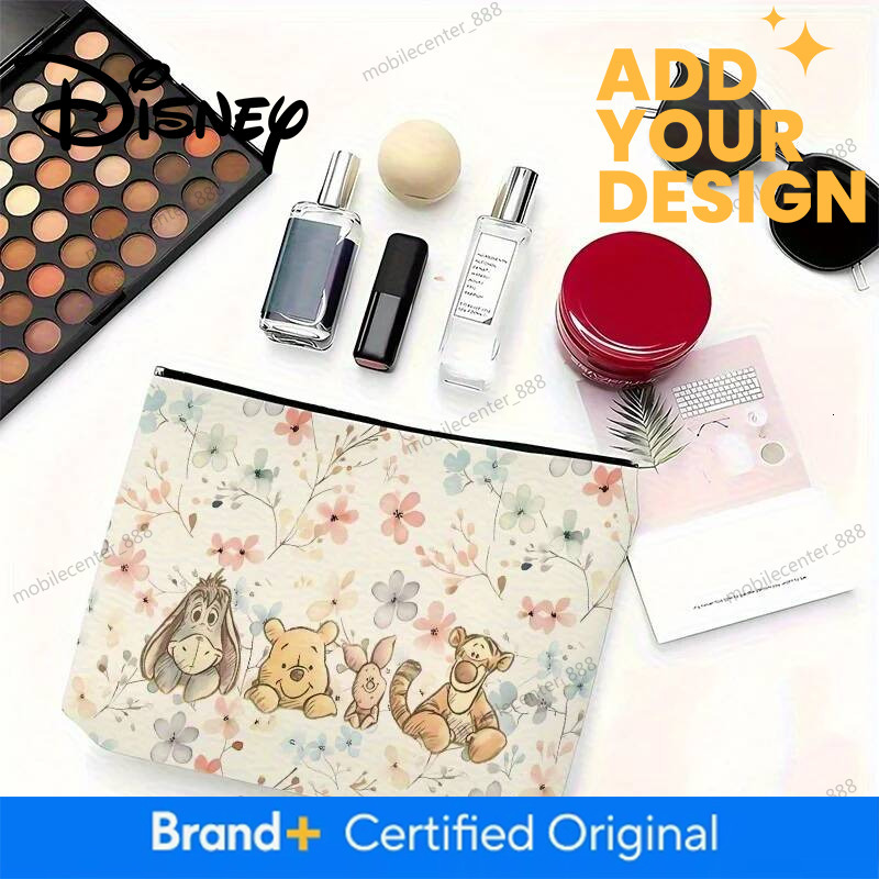Designer Disney 1 Disney Winnie The Pooh Makeup Bag, Featuring Winnie The Pooh, Tigger, And Piglet - Pink Floral Branch Design - Perfect Travel Zipper