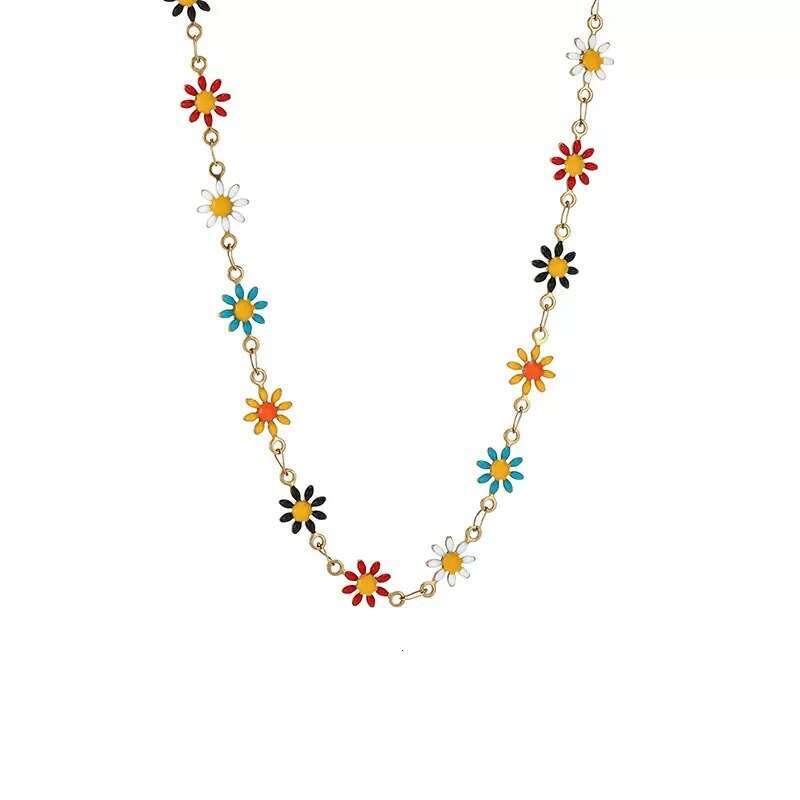 Design Patchwork Colorful Daisy Men's Necklace Women's Niche Design Choker High-end Clavicle Sweet Cool Sweater Chain