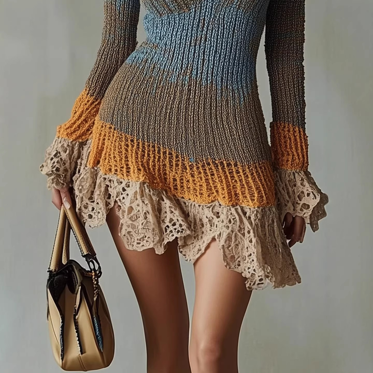 2026 Spring Summer Long Sleeve Knit V Neck Mini Dress Designer Dress European American Women Fashion Sweater Dress Slim Fit Casual Daily Commute Party