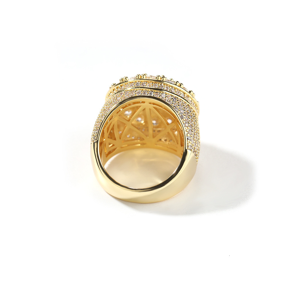 Designer Jewelry Men HipHop Ring Trendy Vintage Copper Material Real Gold Plated Flower Diamond Ring Personalized Jewelry Wholesale Luxury brand acces