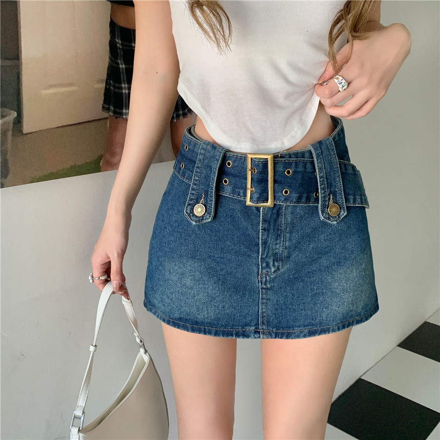 Summer Spicy Girl A Line Hip Wrapped Designer Skirt Anti Exposure High Waist Slim Denim Mini Skirt Fashion White Casual Daily Streetwear Trendy Half S