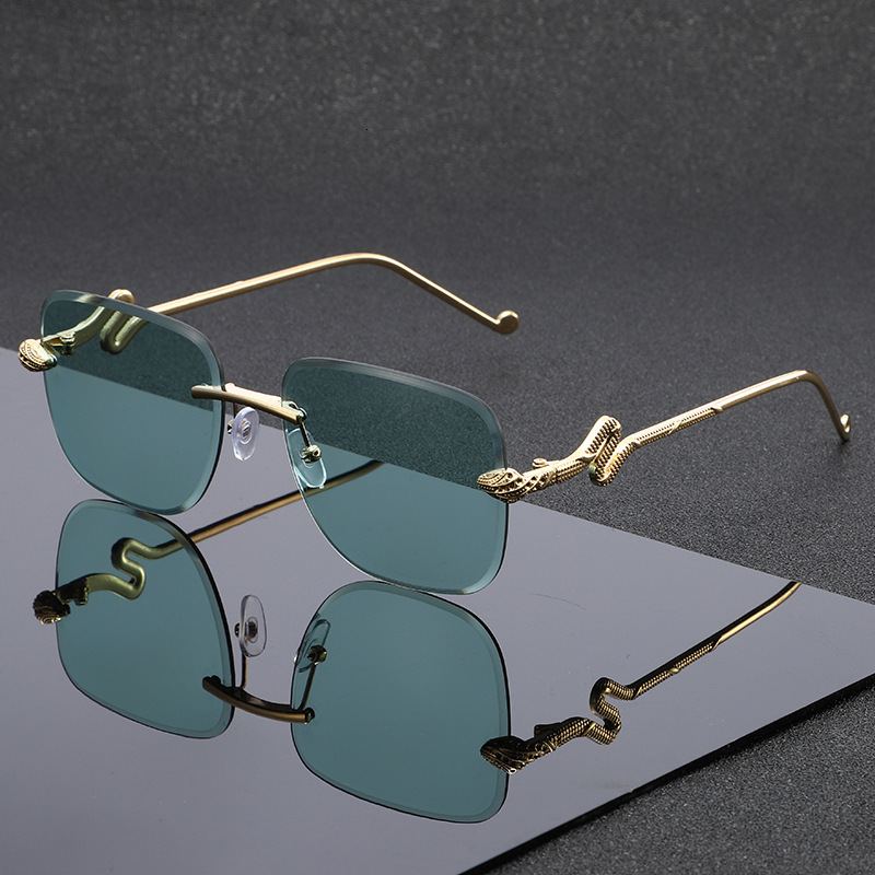 New Fashion Snake Head Rimless Designer Sunglasses Cut-edge Polygonal Eyewear For Women Outdoor Street Shooting High End Personality Trendy UV Protect
