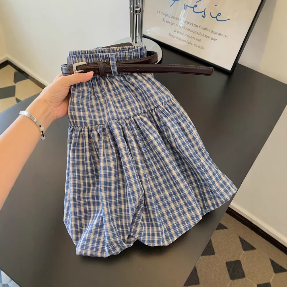 New Blue Plaid Bud Shade Meat A Line Designer Skirt Plus Size Fat MM Slim Casual Age Reducing Puff Half Mini Skirt Elegant Temperament High Waist Casu