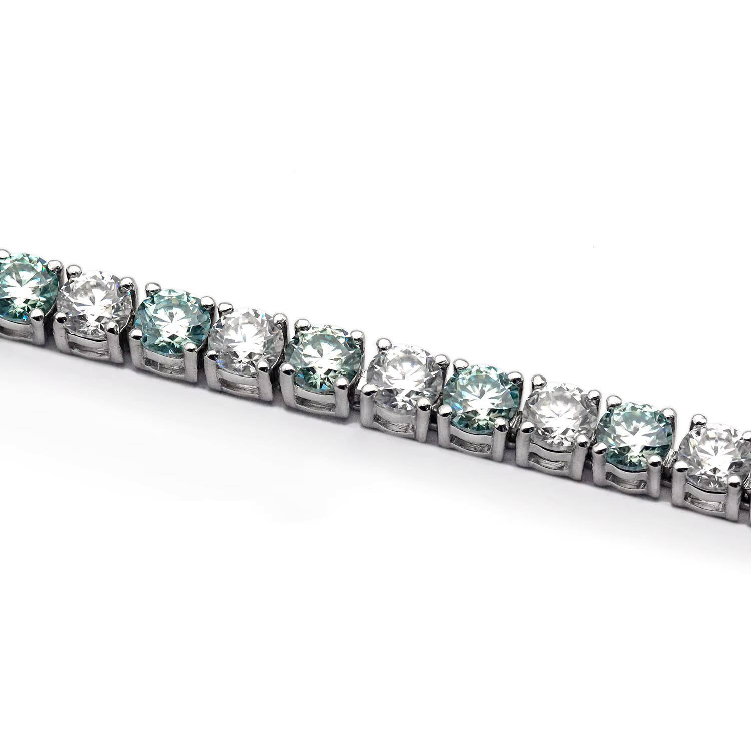 KIBO Hip Hop Jewelry 9K Gold 3mm 4mm Blue and White Color Iced Out Moissanite Tennis Bracelet - view 6