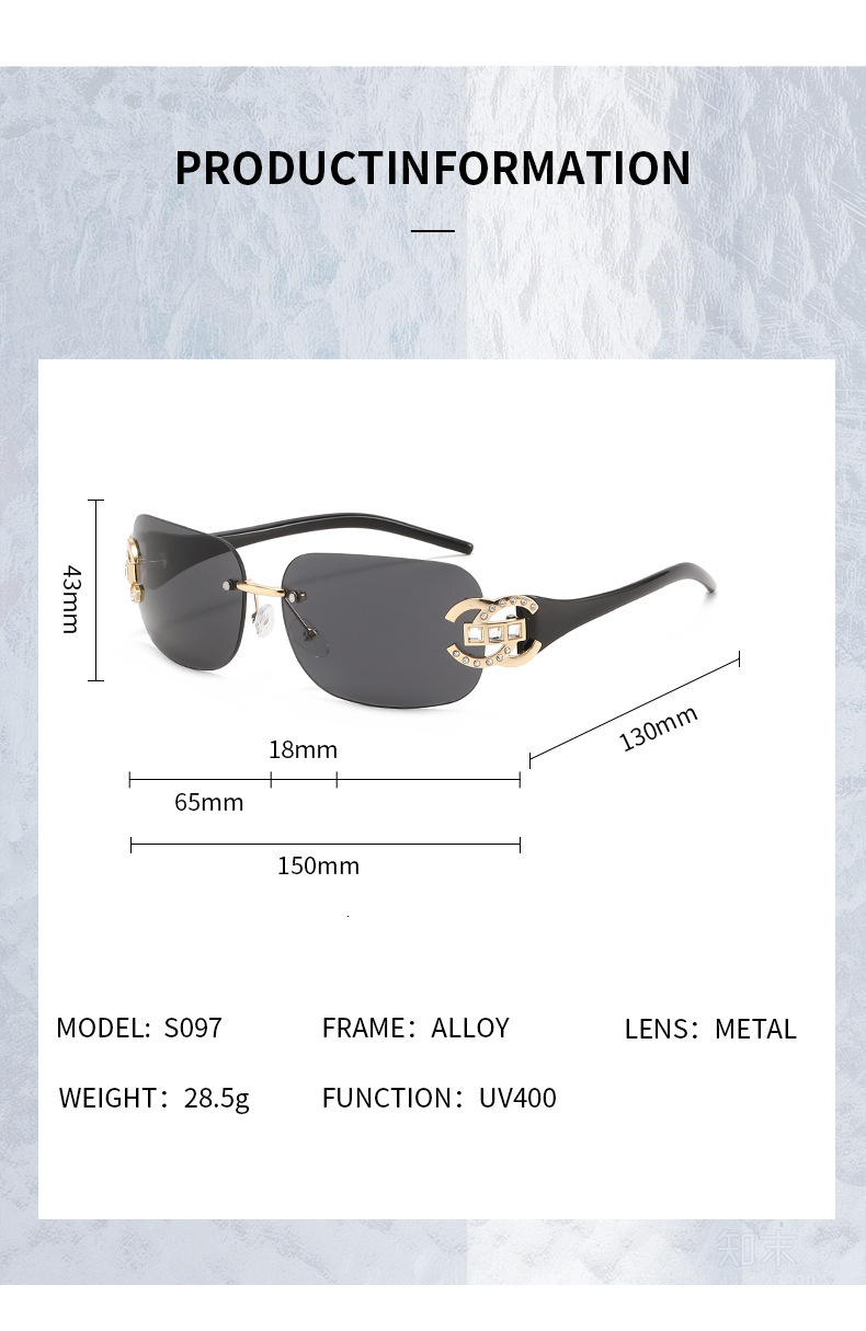 New European Retro Metal Rimless Sunglasses For Women High End Y2K Hot Girl Street Party UV Protection Outdoor Street Shooting Sun Shade Glasses